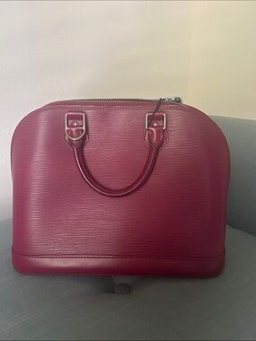 Louis Vuitton Plum Epi Leather Satchel with Silver Hardware